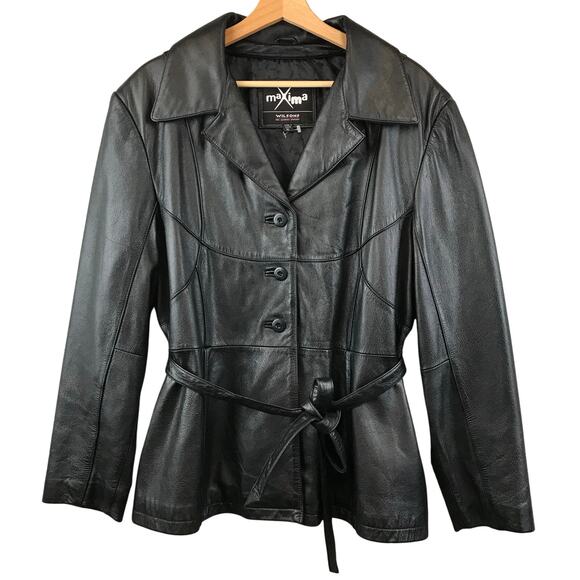 Wilsons Leather Maxima Black Leather Belted Jacket XL - Picture 1 of 11